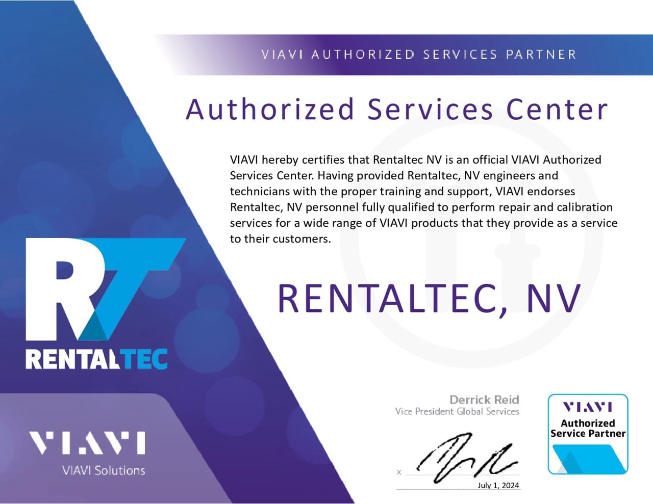 Viavi Authorized Service Partner Certification page 0001 groot